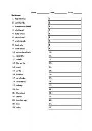 English worksheet: bathroom scramble