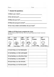 English Worksheet: answer questions personal identification, birthday, different jobs