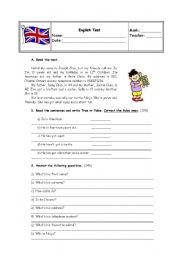 English Worksheet: Written test