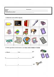 English Worksheet: Classroom objects