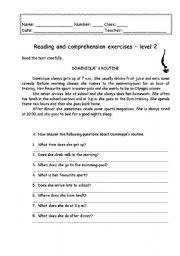 English Worksheet: Daily Routine - comprehension