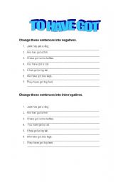 English Worksheet: Verb have got