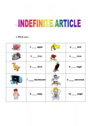 English Worksheet: Indefinite article