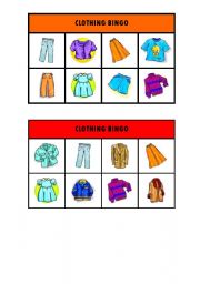 English Worksheet: Clothing bingo