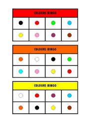 English Worksheet: Colours Bingo