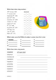 English Worksheet: Dates