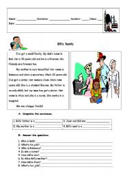 English Worksheet: Family and jobs