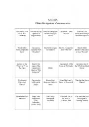 English Worksheet: Media Bingo