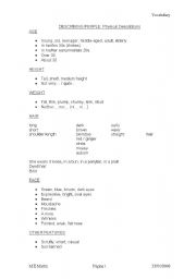 English Worksheet: Physical and Personality description