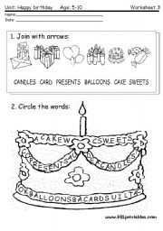 English Worksheet: Happy birthday: reading worksheet 2