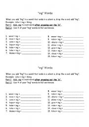 English Worksheet: Drop the -e- and add -ing