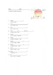 English Worksheet: complete the sentences and answer them.