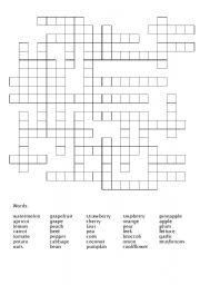 English Worksheet: Fruits and Vegetables Crossword