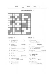 English Worksheet: Simple Crossword