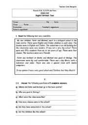 English Worksheet: english test - school