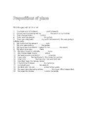 English worksheet: prepositions of place