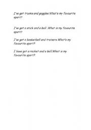 English worksheet: Guessing game-What is my favourite sport