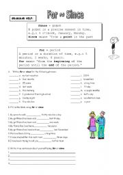 English Worksheet: for and since