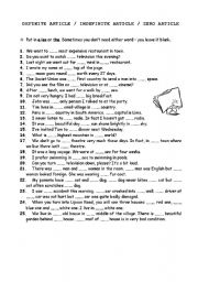 English Worksheet: definite and indefinite articles