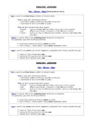 English Worksheet: For - Since - Ago: expression of time