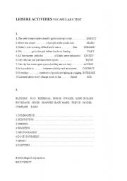 English Worksheet: Test on Vocabulary Leisure Activities