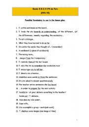English Worksheet: possible vocabulary to use in the lesson plan
