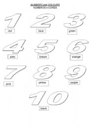 English Worksheet: Colour the numbers 1 to 10 