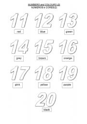 English Worksheet: Colour the numbers 10 to 20