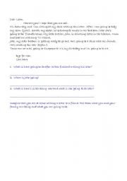 English Worksheet: writing a letter-present continuous & future simple