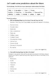 English Worksheet: Lets make some predictions about the future