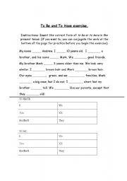 English Worksheet: To Be & To Have fill in the blanks short  excercise