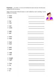 English Worksheet: Homonyms