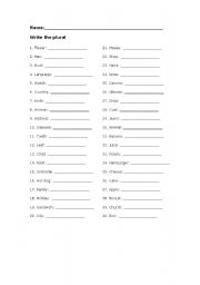 English Worksheet: VOCABULARY_PLURALS