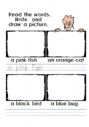 English worksheet: animals: read and draw