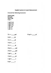 English worksheet: Systems of Liquid Measurement