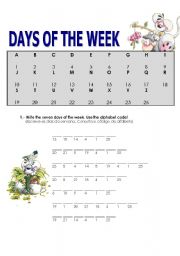 English Worksheet: days of the week