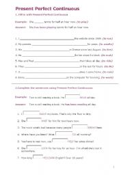 English Worksheet: Present Perfect Continuous Exercises