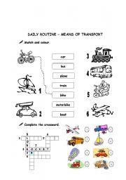 English Worksheet: Daily routine - means of transportation