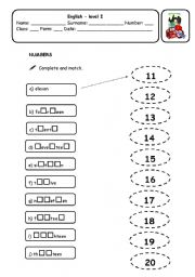 English Worksheet: Numbers