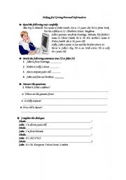 English Worksheet: asking for, giving personal information