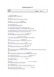 English Worksheet: diagnostic test 