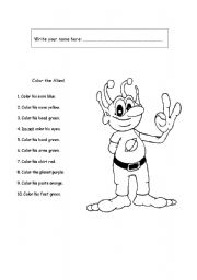 English Worksheet: Color the Alien