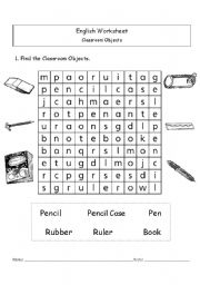 English Worksheet: Classroom Objects