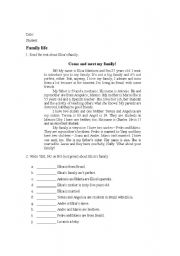 English Worksheet: Family life