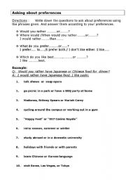 English Worksheet: Asking about preferences