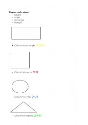 English Worksheet: shapes and colours