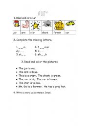 English Worksheet: reading -ar- words