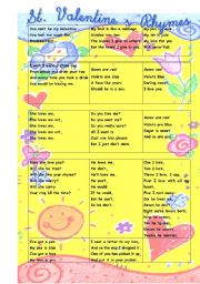 English Worksheet: Valentines Rhymes