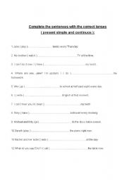 English Worksheet: Present simple and continuos