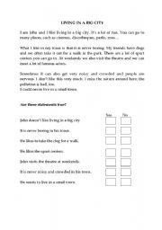 English Worksheet: living in a big city